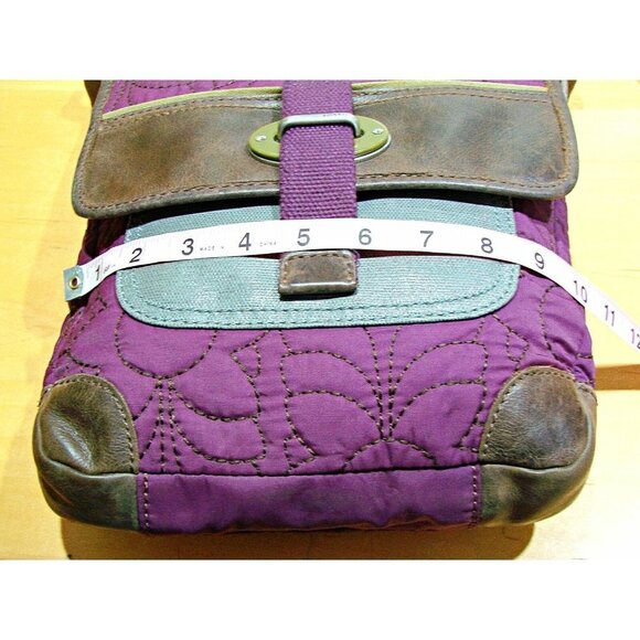 Womens Fossil Quilted Fabric Embroidered Floral Leather Crossbody Bag Purple - Picture 5 of 12